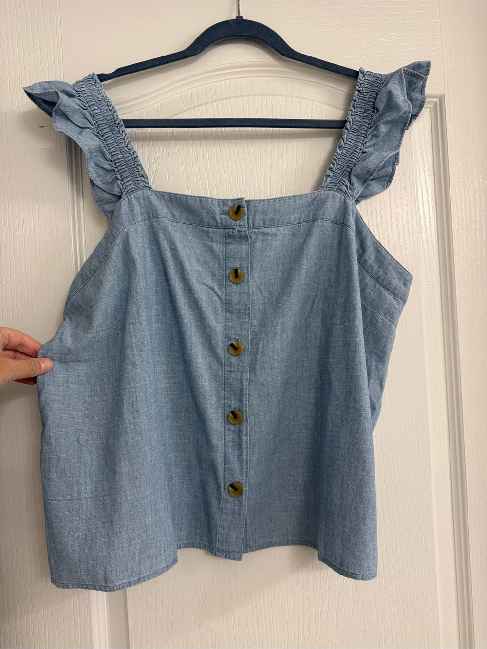 J Crew Light Blue Ruffled Strap Button-Front Women’s Tank